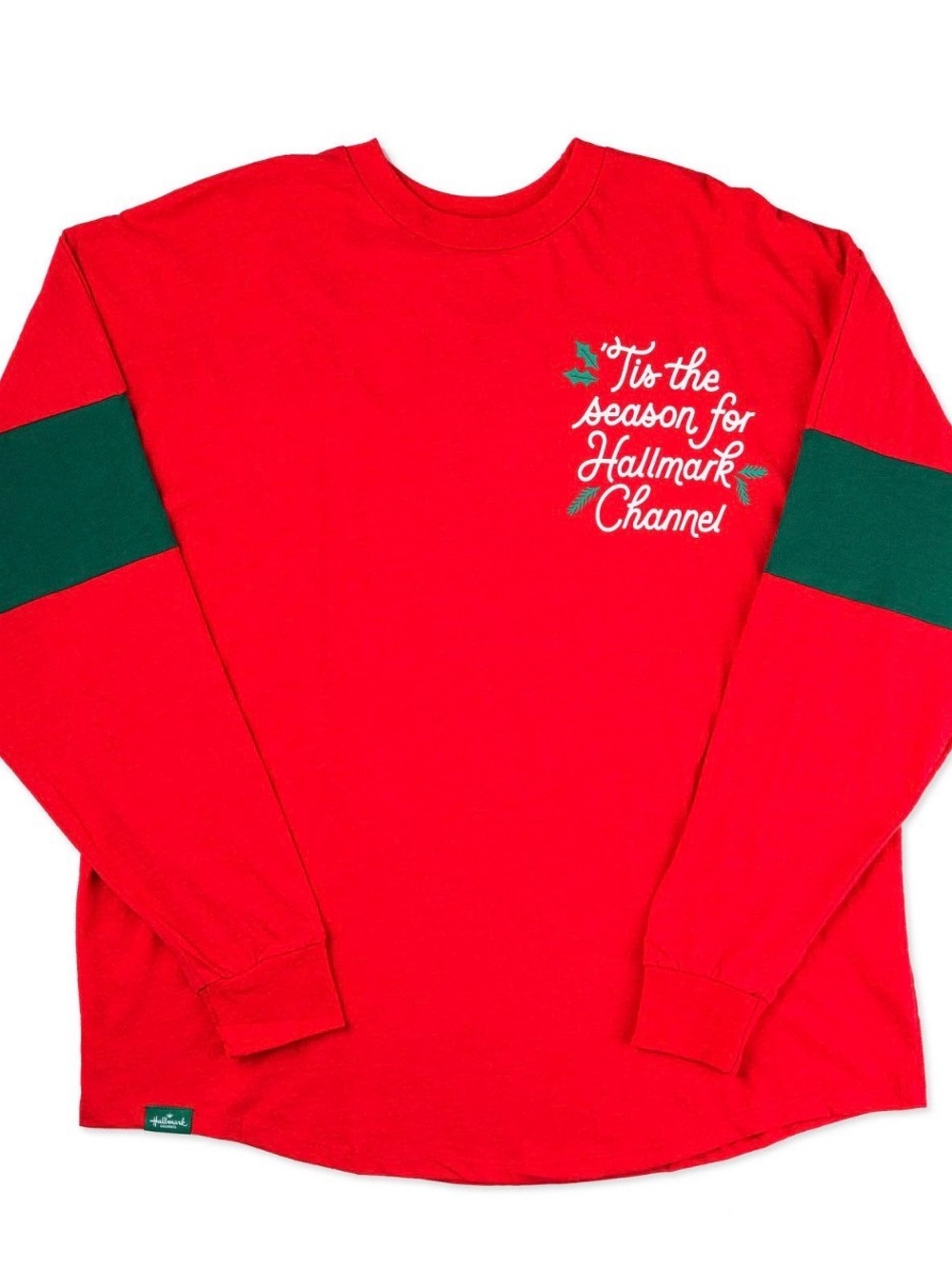 Hallmark Red Long Sleeve Jersey with Green Sleeve Stripes